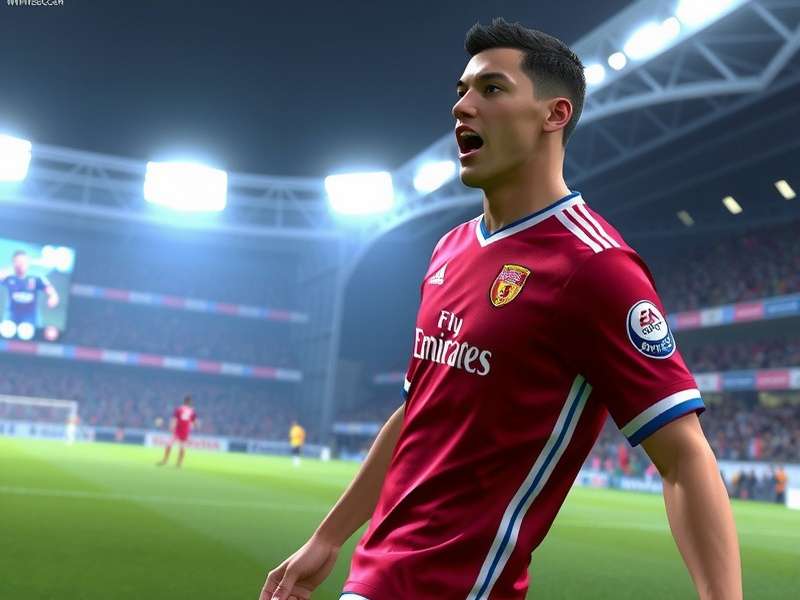 Screenshot from Dream League Soccer 2019 trailer showing a close-up of a player celebrating a goal with enhanced crowd detail