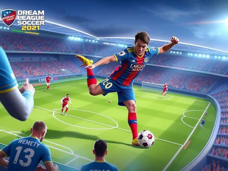 Dream League Soccer 2021 gameplay screenshot showing advanced tactics and player control