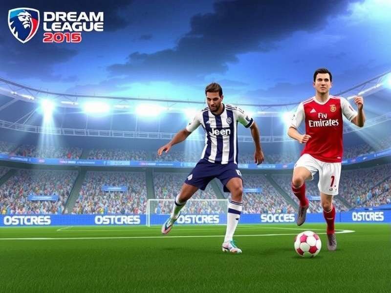 Dream League Soccer 2015 gameplay screenshot showing a midfield battle