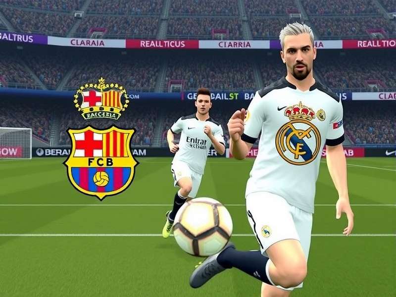 Dream League Soccer 2019 gameplay screenshot showing Real Madrid attacking Barcelona's goal