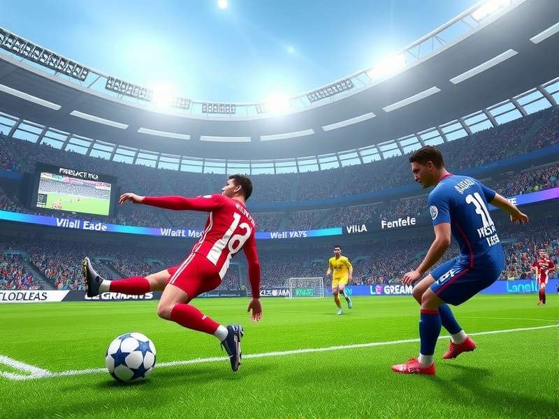Dream League Soccer 2021 Gameplay action shot featuring players on the pitch with vibrant stadium atmosphere