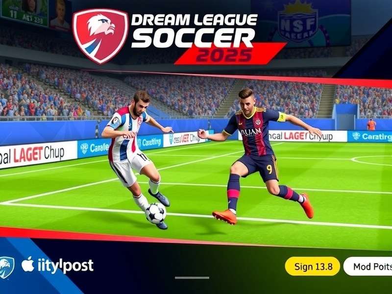 Dream League Soccer 2025 Mod Apk gameplay action on mobile phone