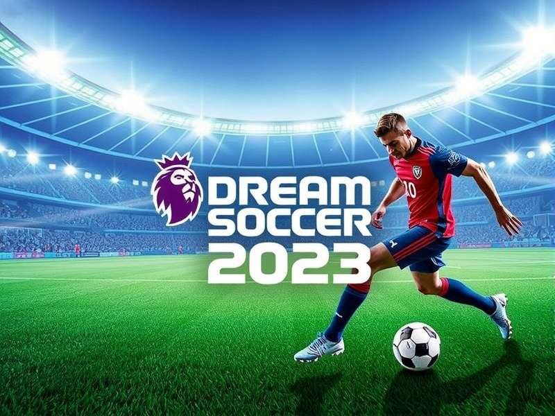 Dream League Soccer 2023 gameplay action shot featuring stadium and players
