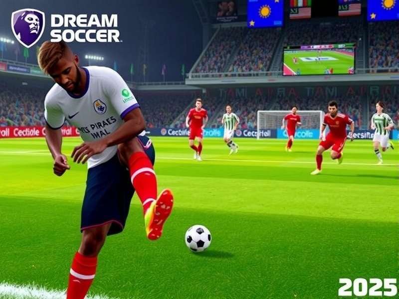 Dream League Soccer 2025 gameplay screenshot showing enhanced graphics and new stadium