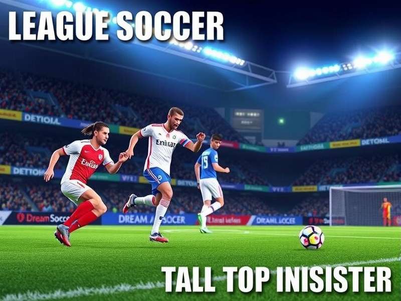 Dream League Soccer gameplay action shot featuring players and stadium