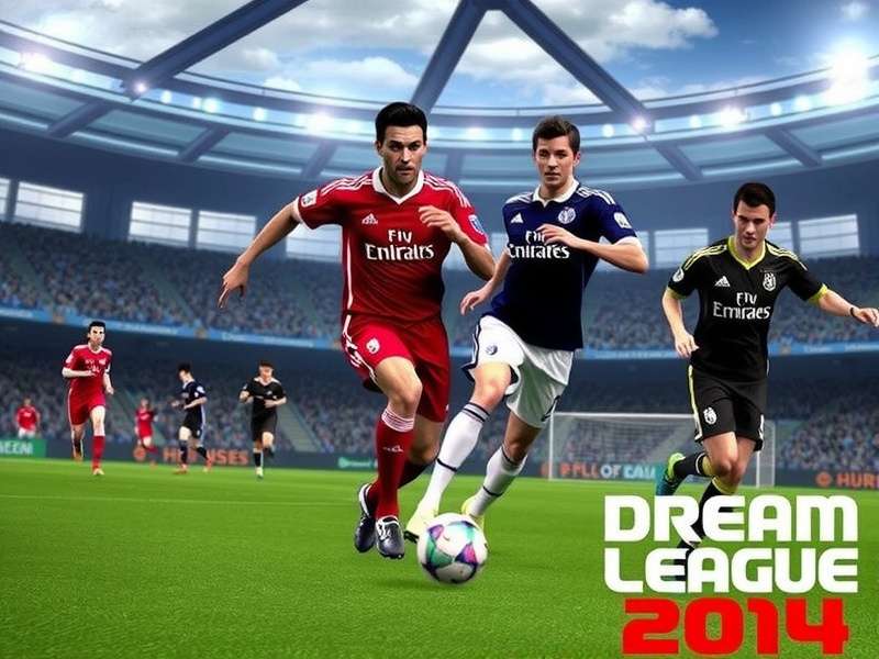 Dream League Soccer 2014 gameplay screenshot showing match action on mobile