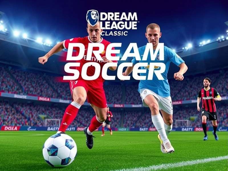 Dream League Soccer Classic gameplay screenshot featuring a striker taking a shot on goal in a packed stadium