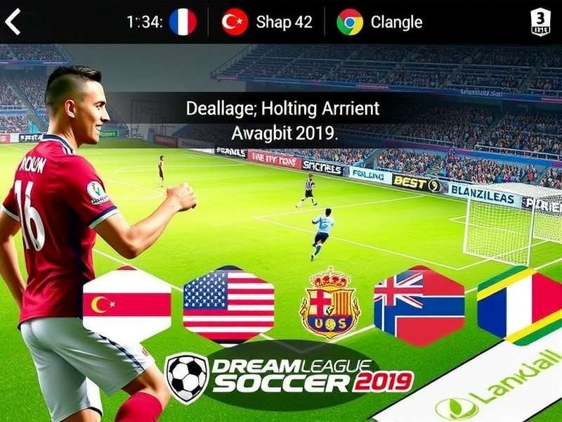 Dream League Soccer 2019 Apk gameplay action shot with stadium and players