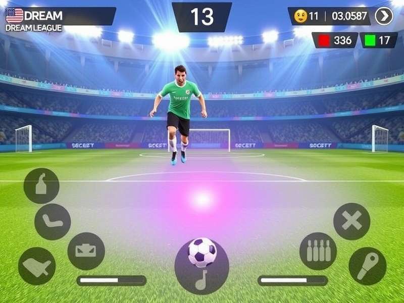Dream League Soccer 2025 cover art showing a stadium and football action